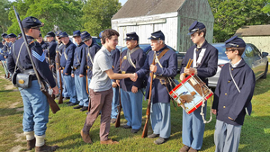 shaking hands with our oldest veteran